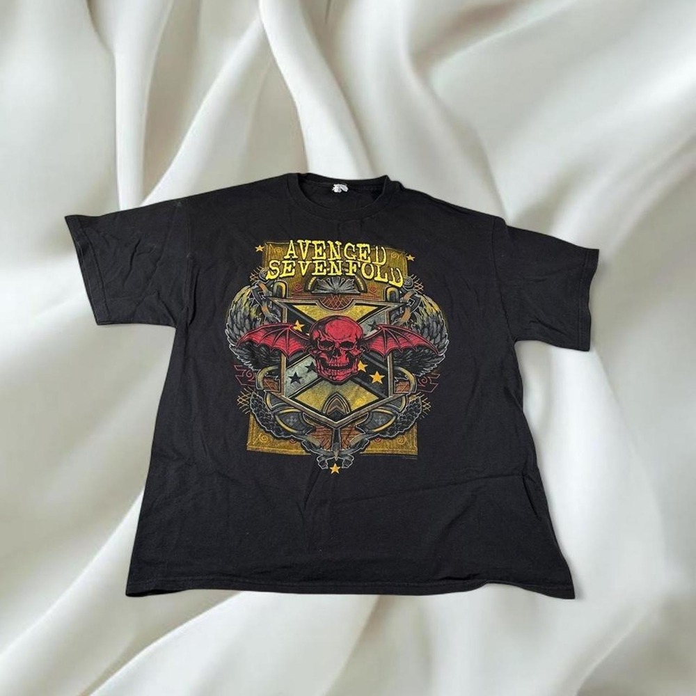 Vintage 2008 Avenged Sevenfold A7X crest skull graphic black band tee shirt